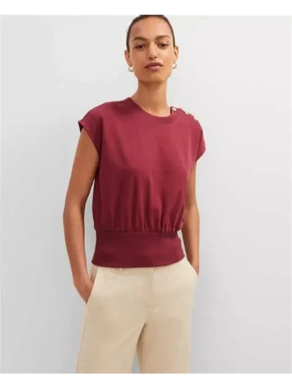 Ann Taylor Petite Shoulder Button Top Vibrant Pink Women's Large NWT